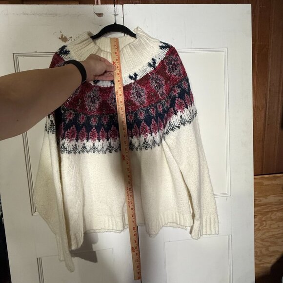 Lucky Brand Fairisle Turtleneck Sweater Wool White Red Blue Size XXL Knit - Picture 6 of 13